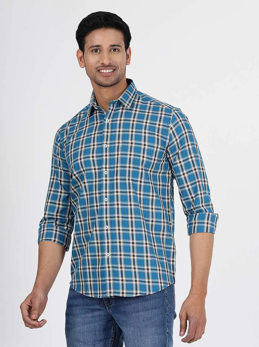 Blue Checked Smart Fit Semi Casual Shirt | Greenfibre