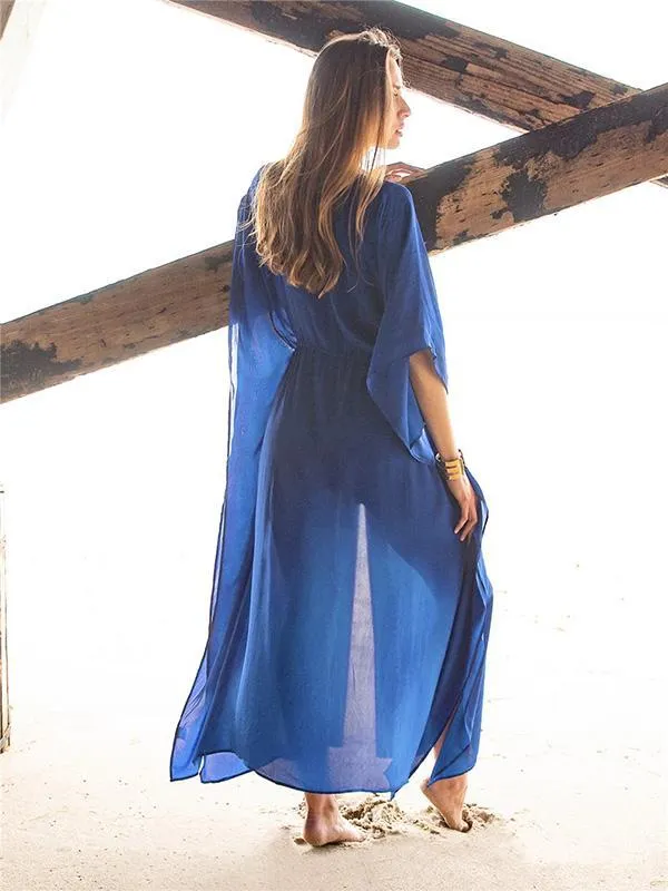 Blue Loose Chiffon Cover-Ups Dress