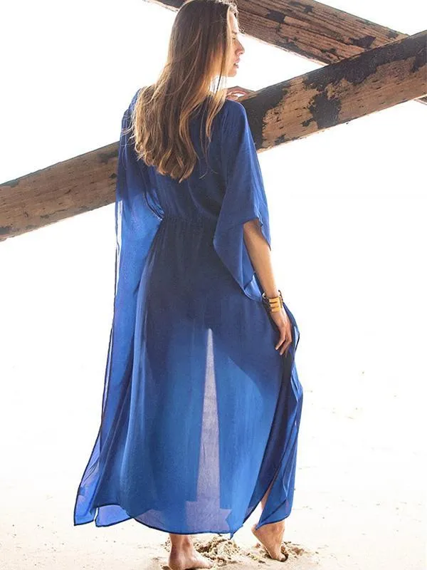 Blue Loose Chiffon Cover-Ups Dress