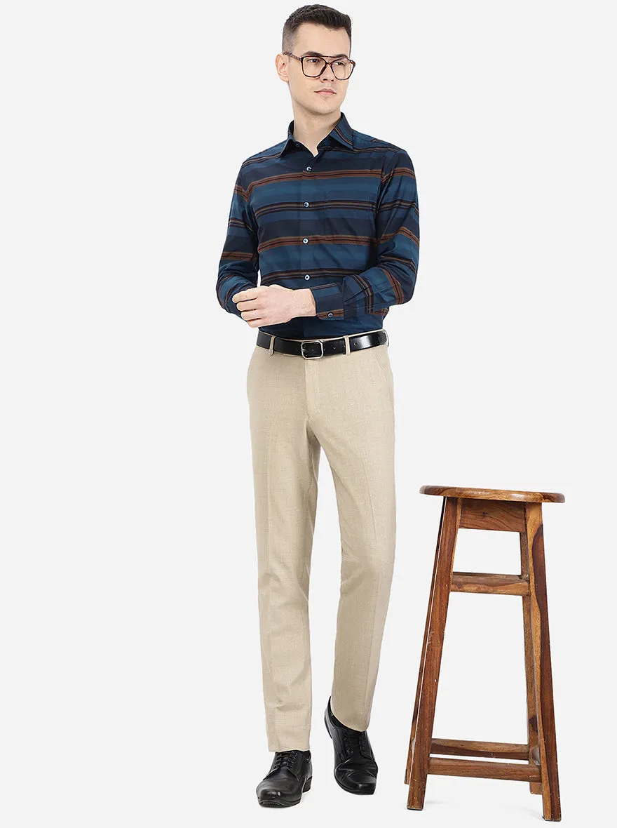Blue Striped Slim Fit Formal Shirt | Metal