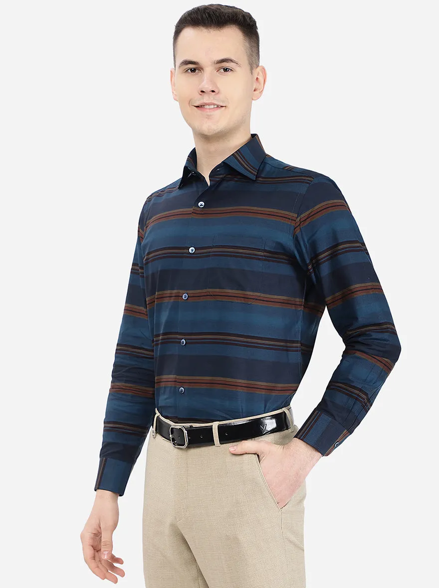 Blue Striped Slim Fit Formal Shirt | Metal