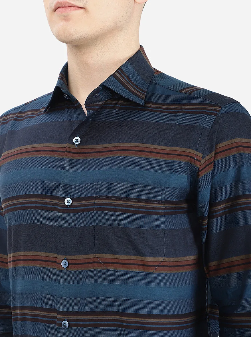 Blue Striped Slim Fit Formal Shirt | Metal