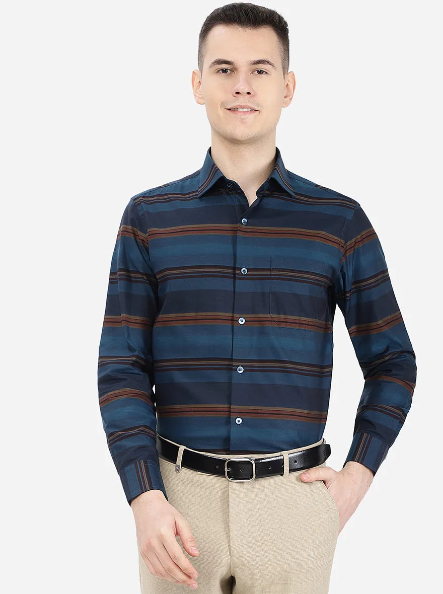 Blue Striped Slim Fit Formal Shirt | Metal