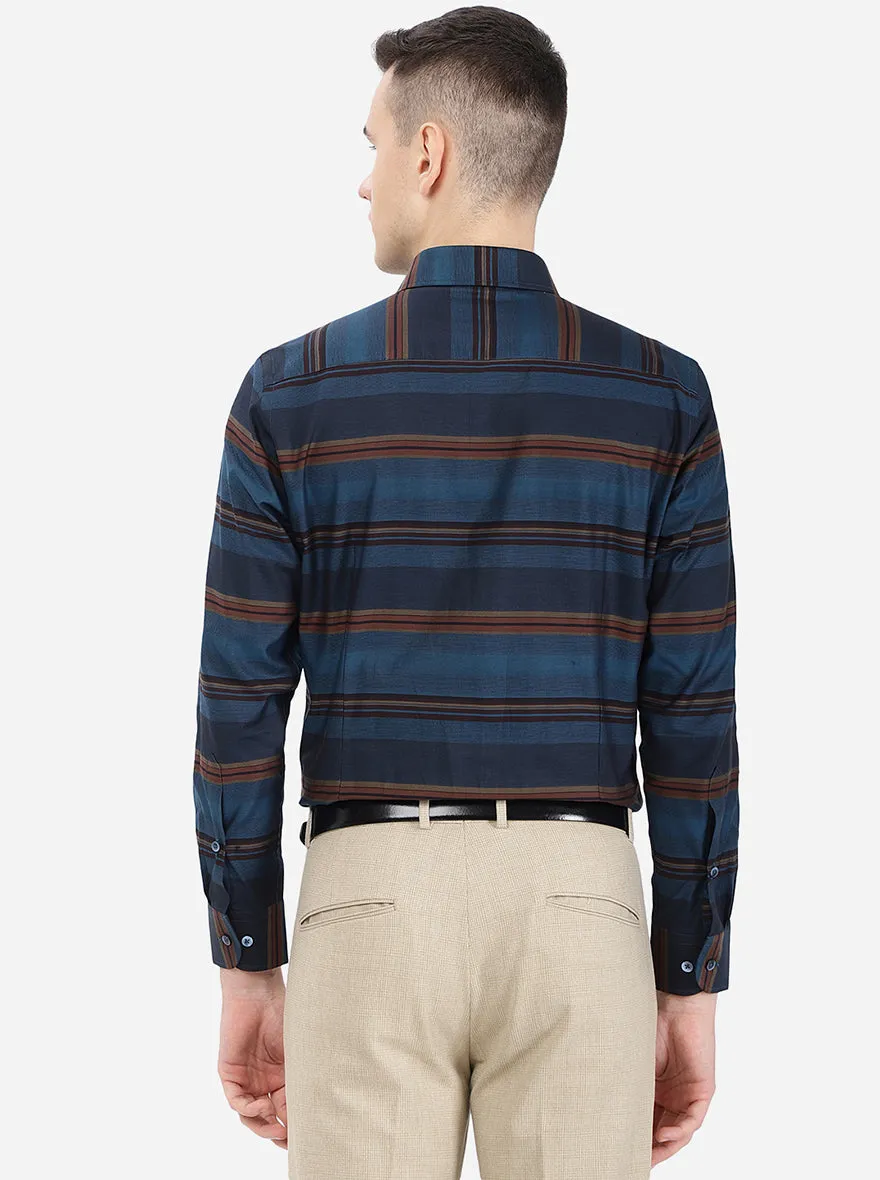 Blue Striped Slim Fit Formal Shirt | Metal