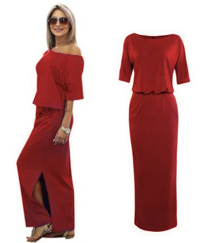 Boho Short Sleeve Side Slit Maxi Dress
