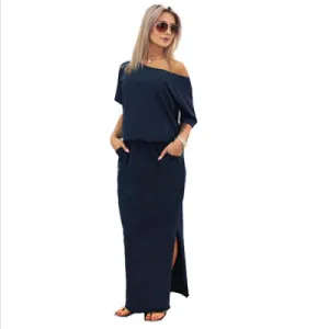Boho Short Sleeve Side Slit Maxi Dress