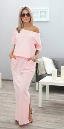 Boho Short Sleeve Side Slit Maxi Dress