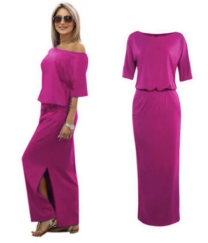 Boho Short Sleeve Side Slit Maxi Dress