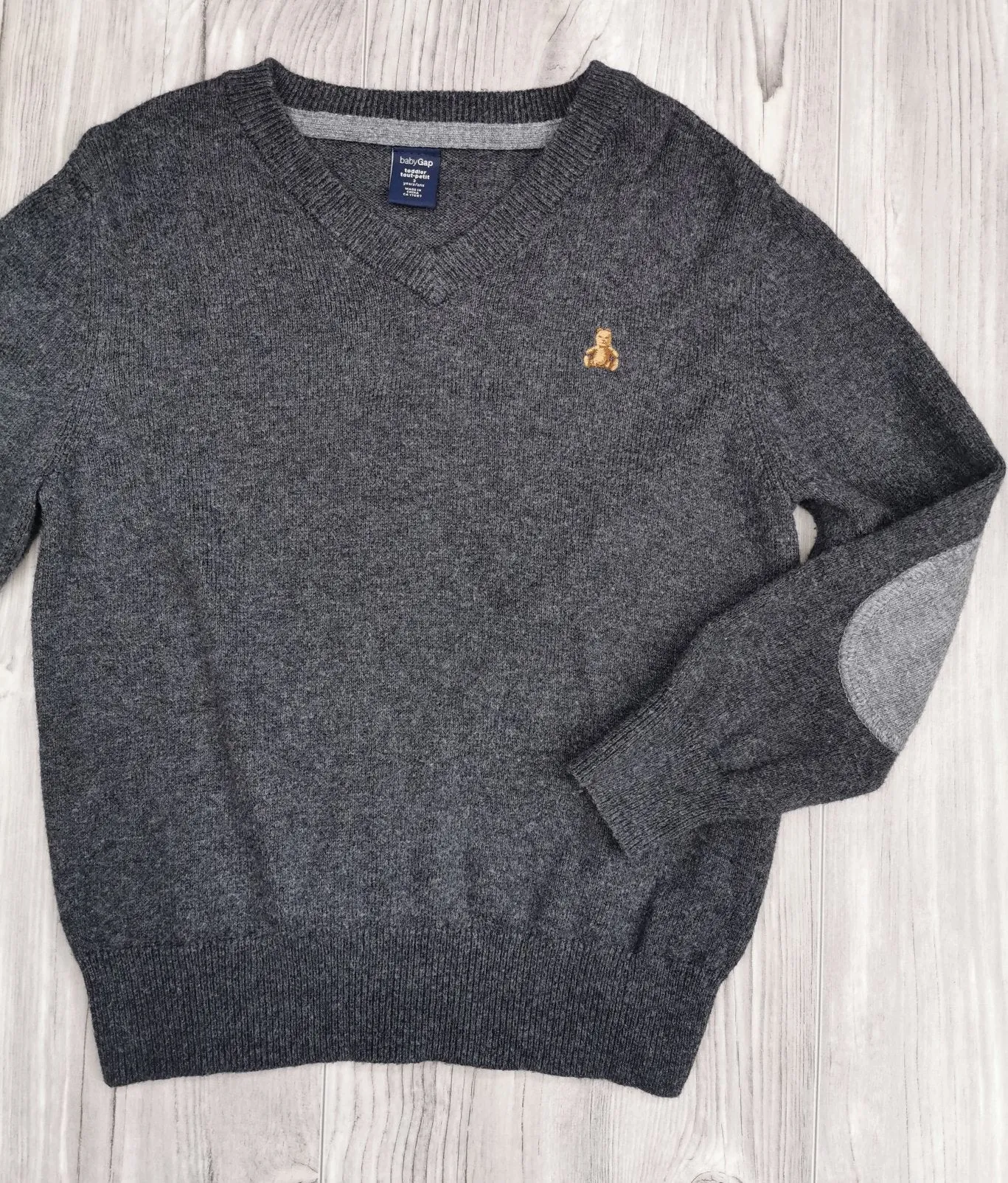 BOY SIZE 3 YEARS - Baby GAP, Dark Grey, Soft Knit V-Neck Sweater EUC B31
