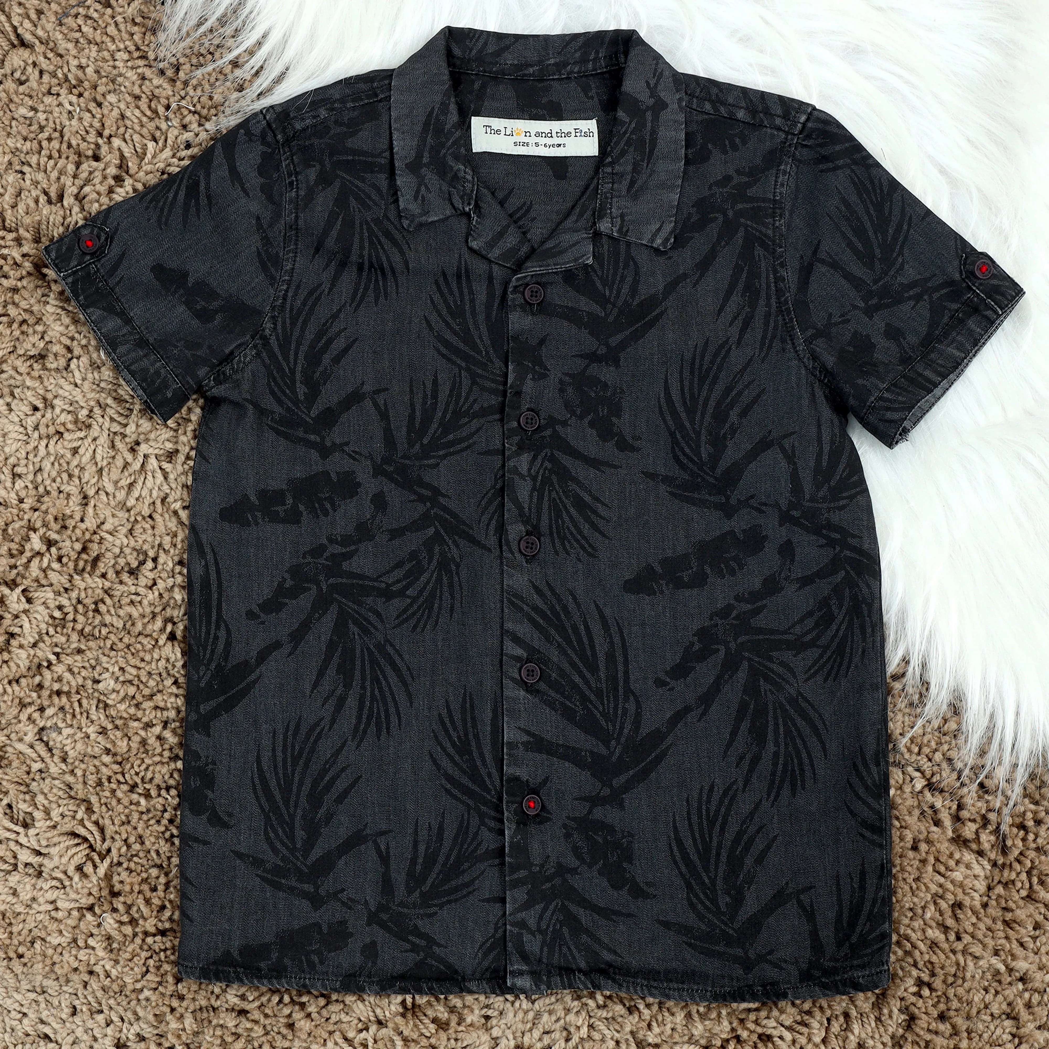 Boys Denim Printed Shirt Shadow Grey