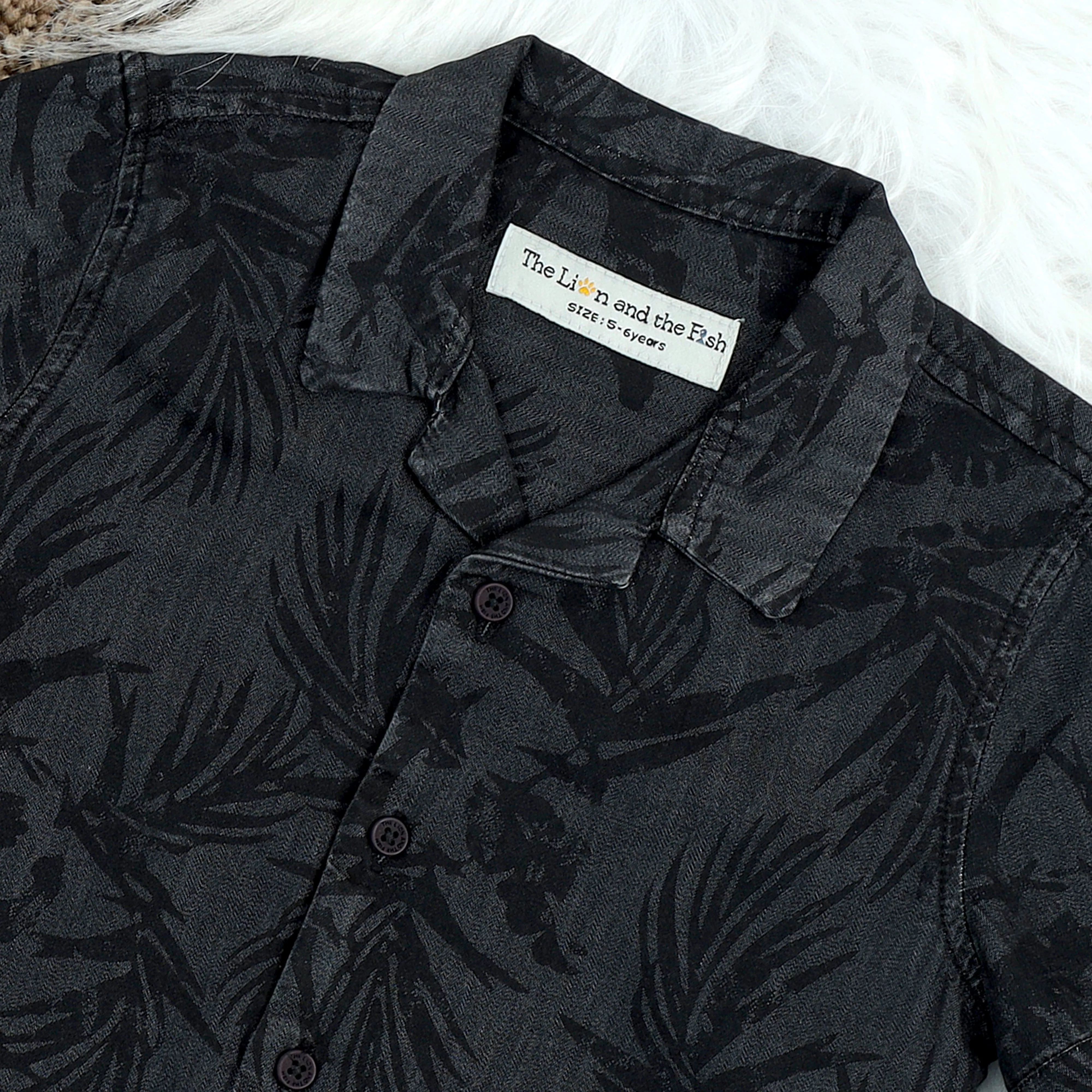 Boys Denim Printed Shirt Shadow Grey