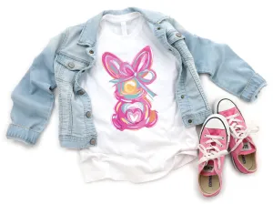 Brushstroke Easter Bunny Girls Short Sleeves T.
