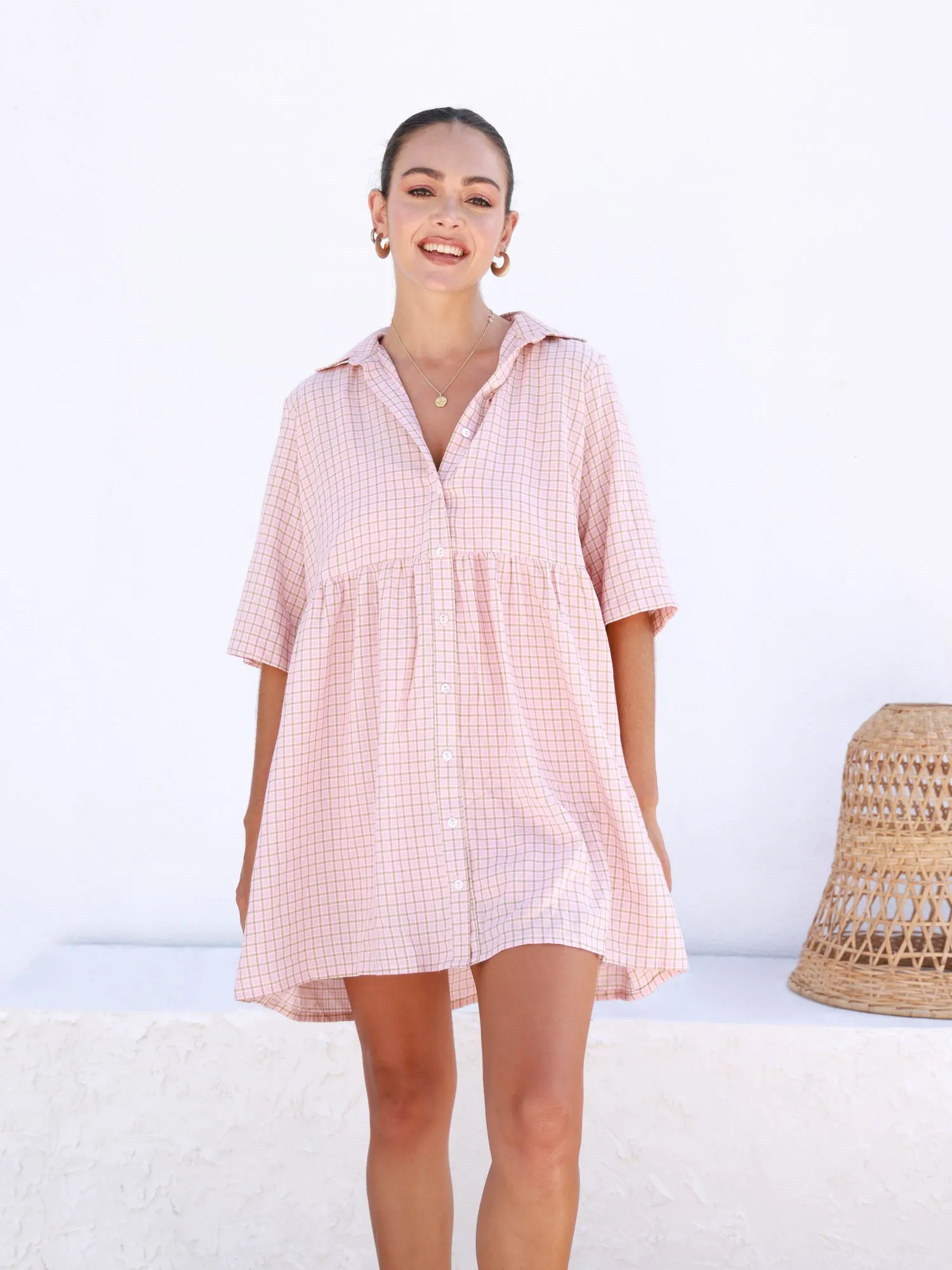 Button Down Loose Fit Mini Dress