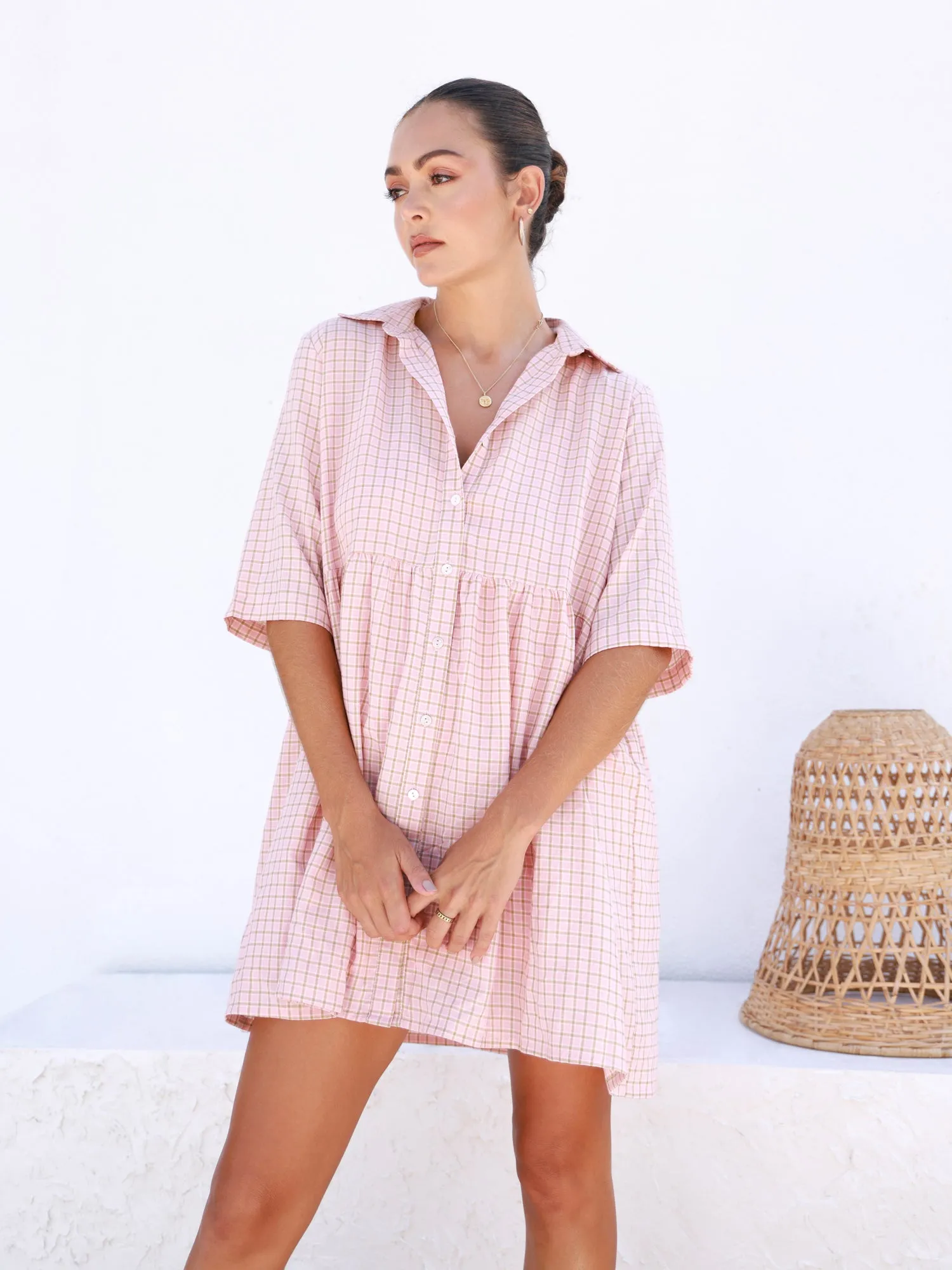 Button Down Loose Fit Mini Dress