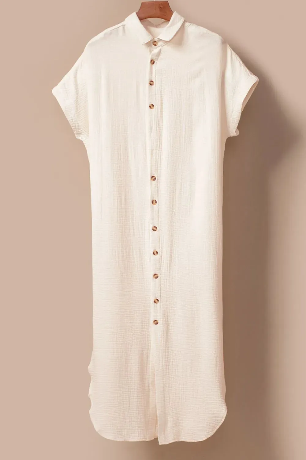 Button Down Short Sleeve Midi Shirt Dress