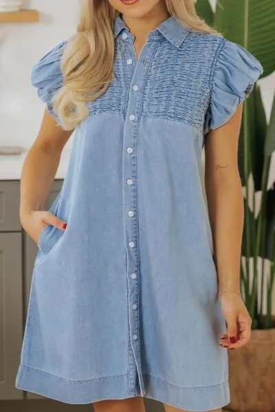 Cap Sleeve Denim Dress