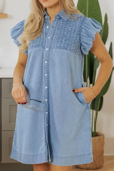 Cap Sleeve Denim Dress