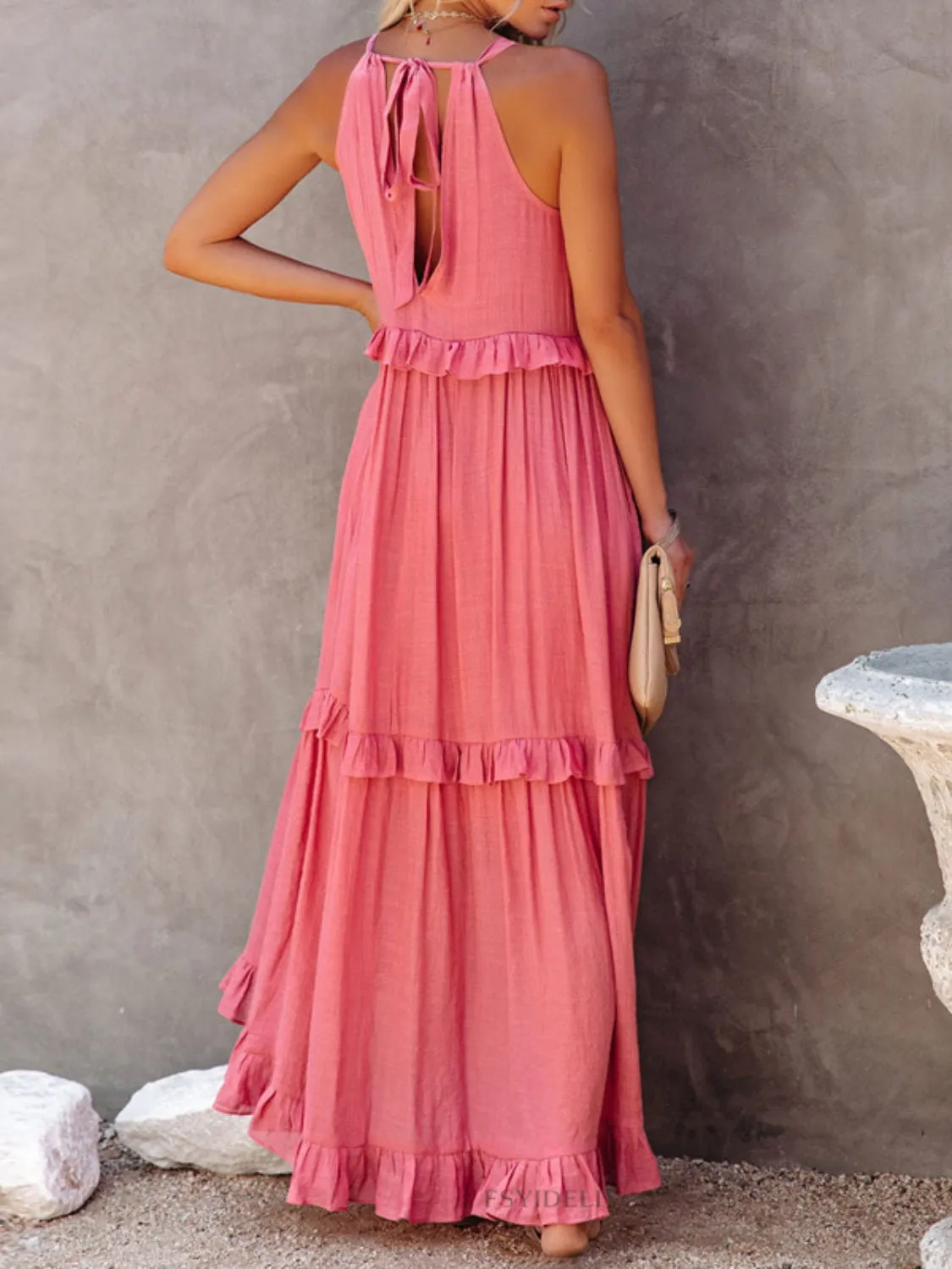 Carmelina Ruffled Sleeveless Maxi Dress with Pockets