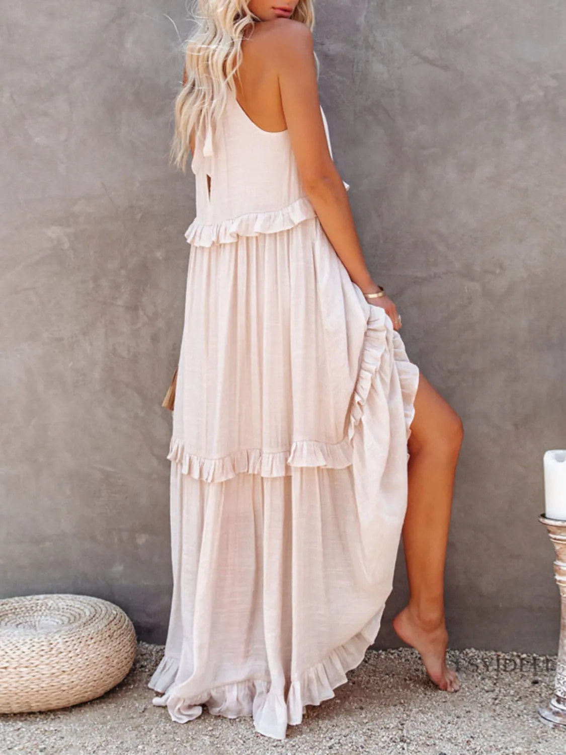 Carmelina Ruffled Sleeveless Maxi Dress with Pockets
