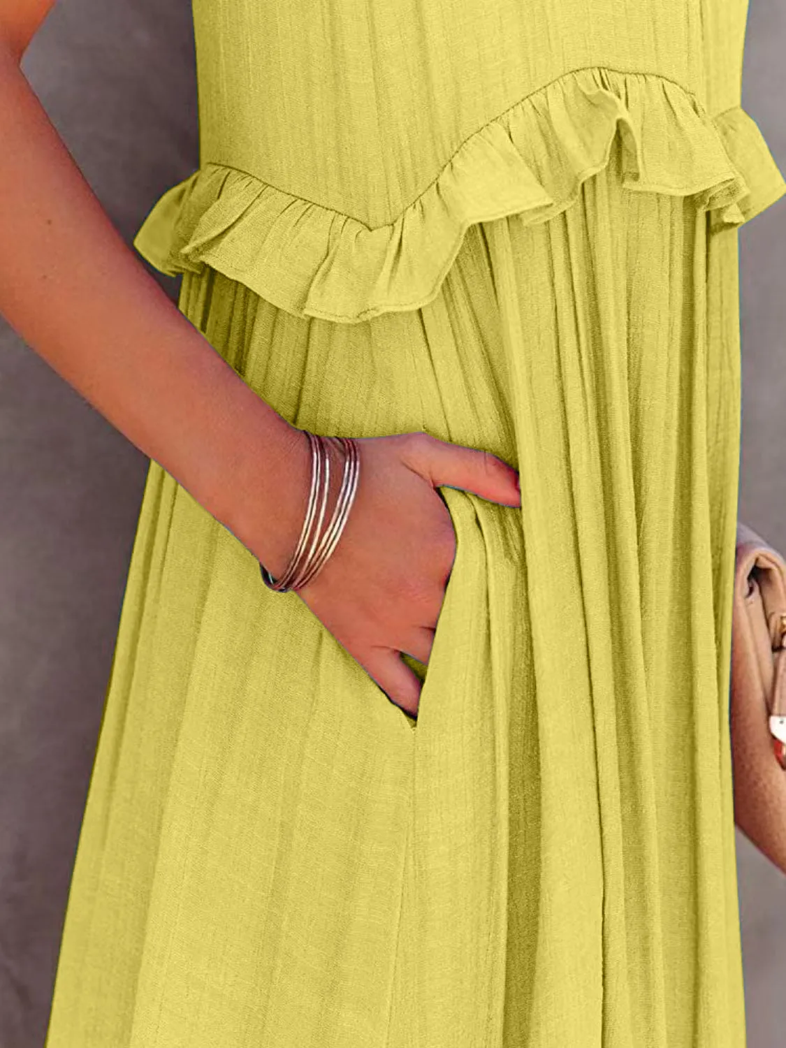 Carmelina Ruffled Sleeveless Maxi Dress with Pockets