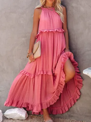 Carmelina Ruffled Sleeveless Maxi Dress with Pockets