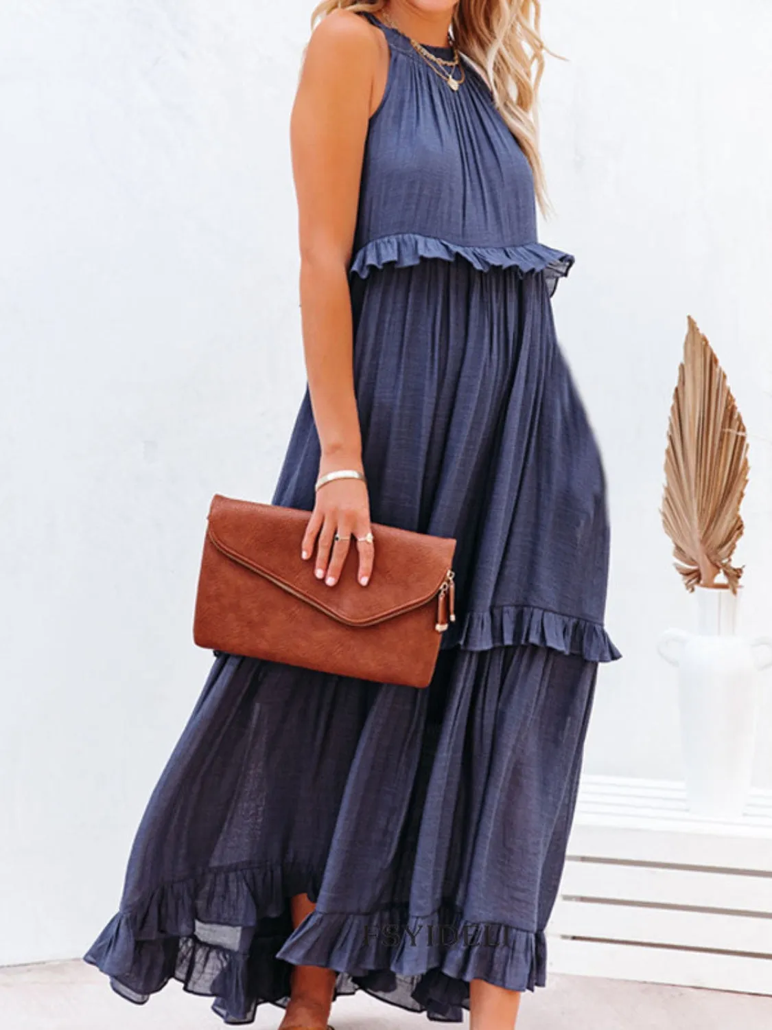 Carmelina Ruffled Sleeveless Maxi Dress with Pockets