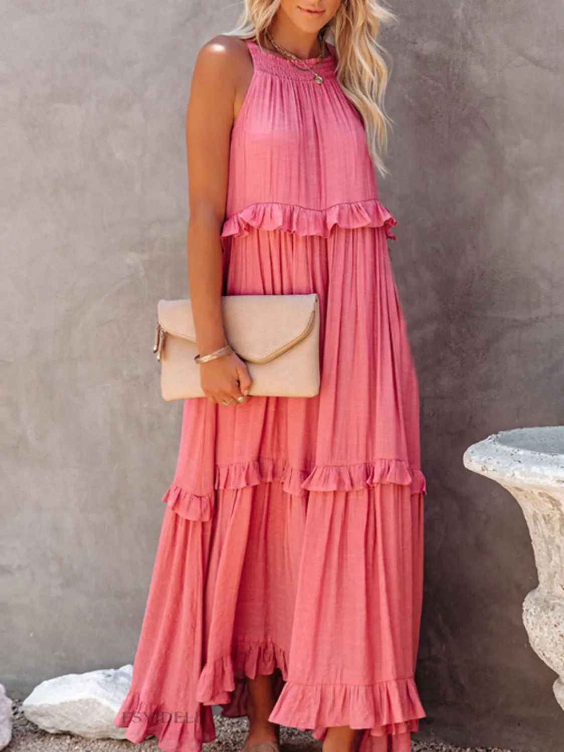 Carmelina Ruffled Sleeveless Maxi Dress with Pockets