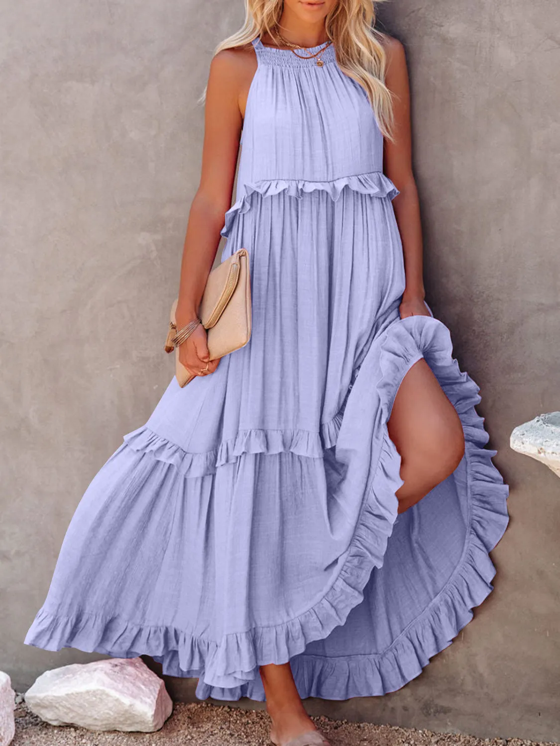 Carmelina Ruffled Sleeveless Maxi Dress with Pockets