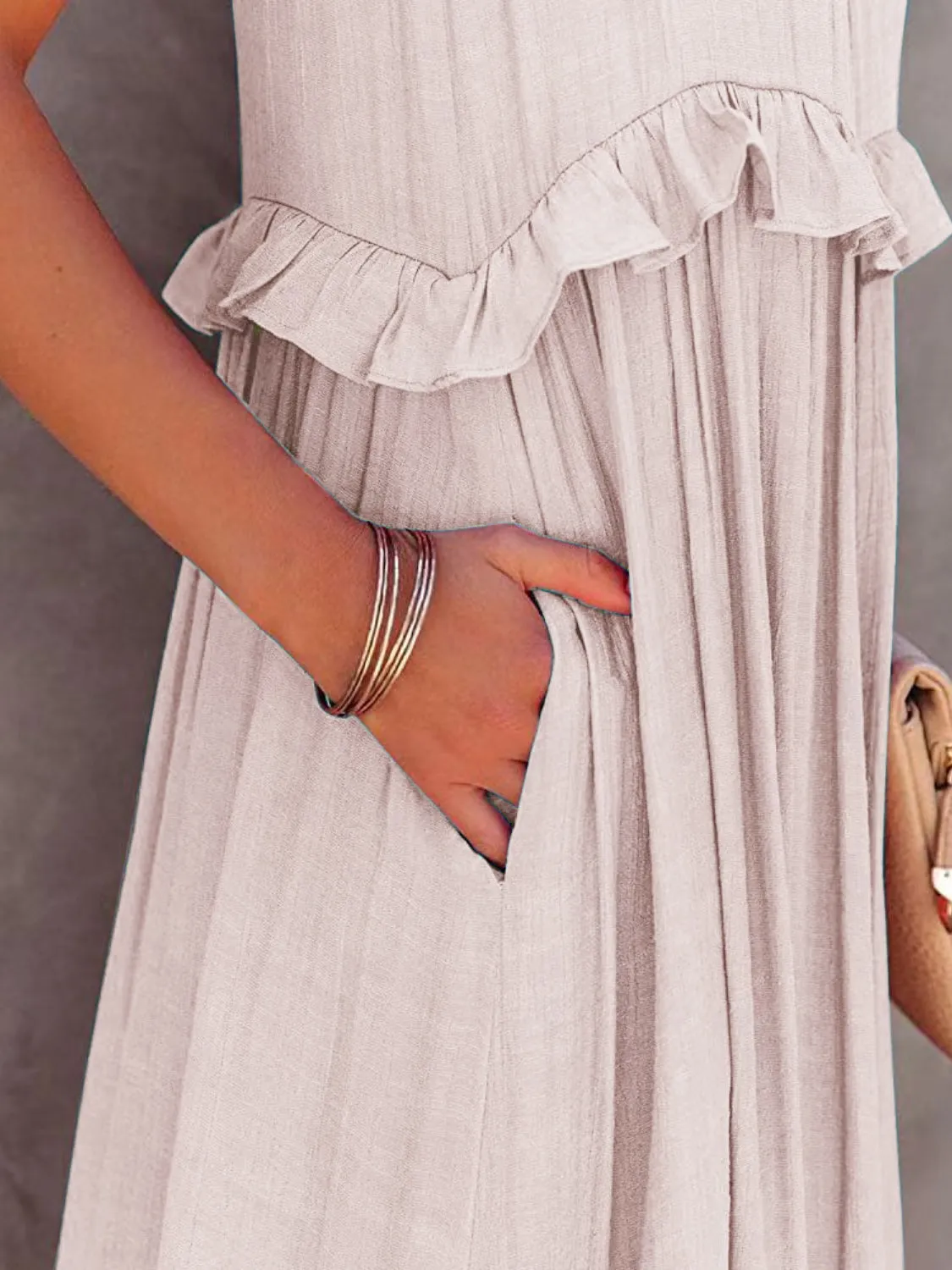 Carmelina Ruffled Sleeveless Maxi Dress with Pockets