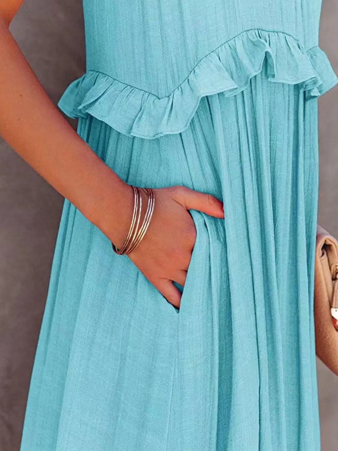 Carmelina Ruffled Sleeveless Maxi Dress with Pockets