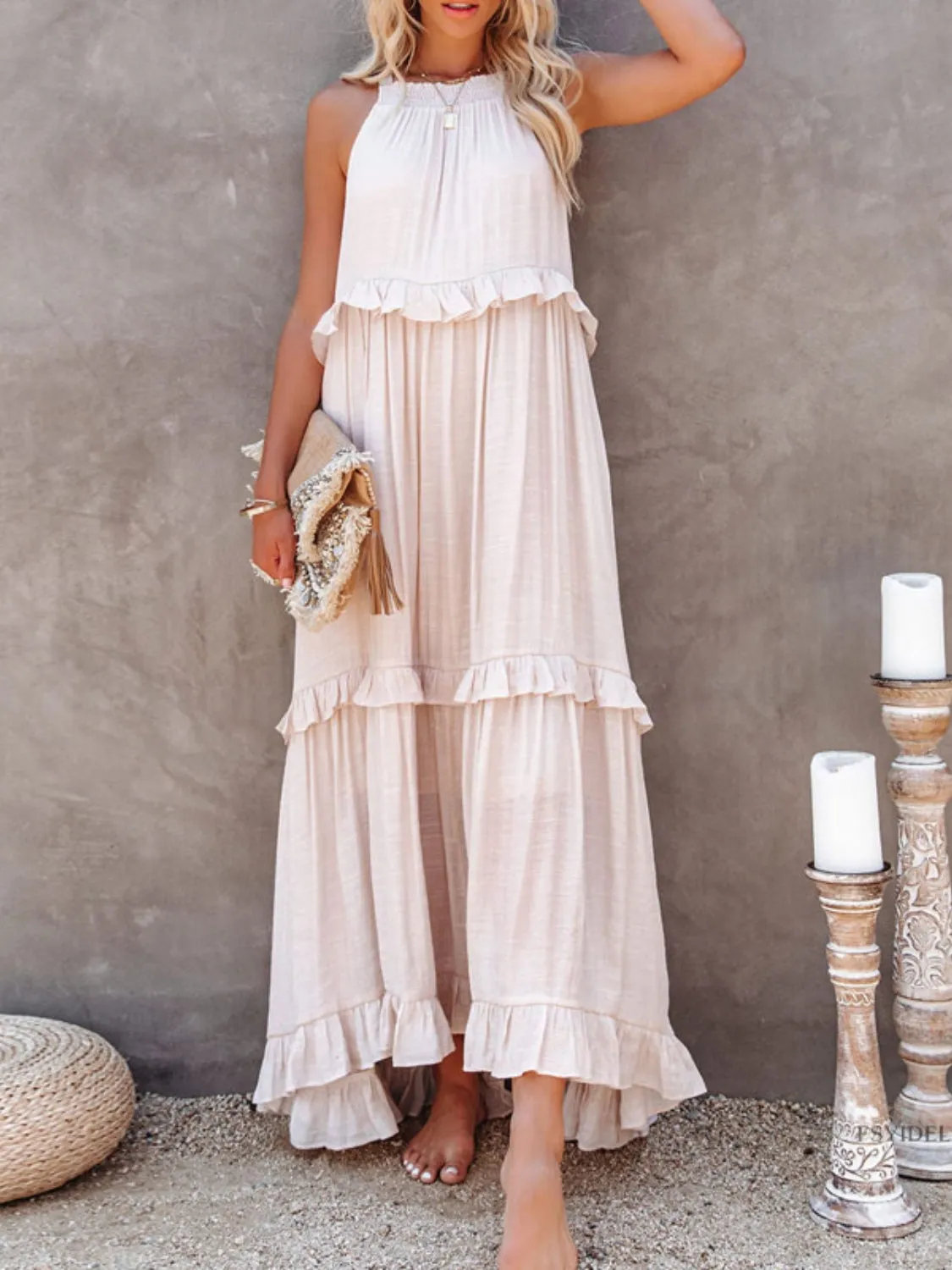 Carmelina Ruffled Sleeveless Maxi Dress with Pockets