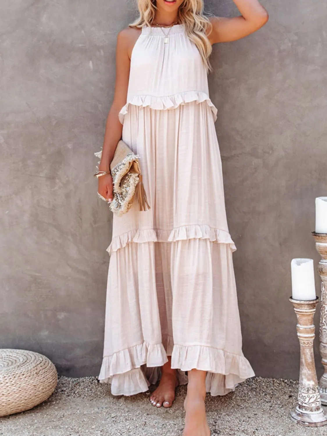 Carmelina Ruffled Sleeveless Maxi Dress with Pockets