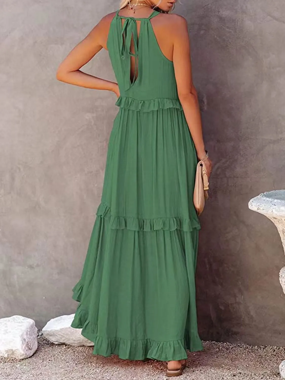 Carmelina Ruffled Sleeveless Maxi Dress with Pockets