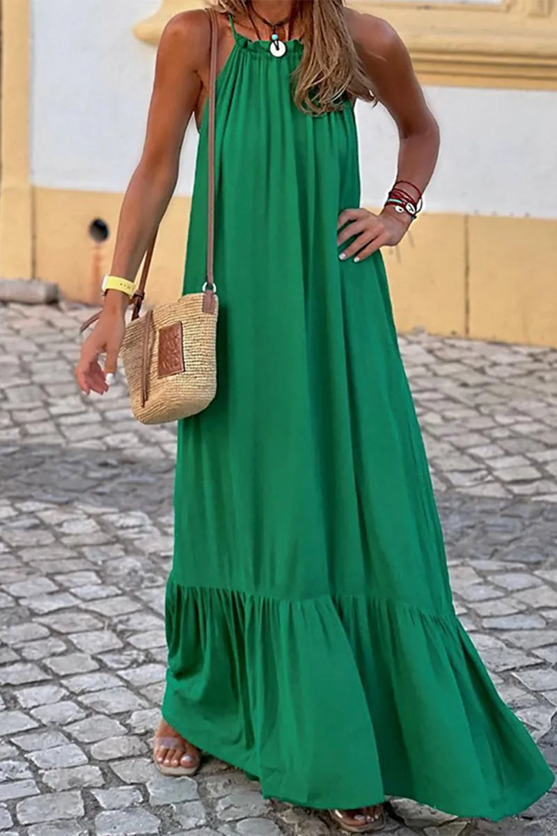 Casual Solid Patchwork O Neck Sleeveless Dresses(3 Colors)