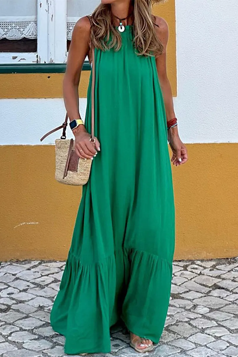 Casual Solid Patchwork O Neck Sleeveless Dresses(3 Colors)
