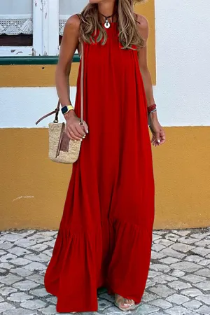 Casual Solid Patchwork O Neck Sleeveless Dresses(3 Colors)