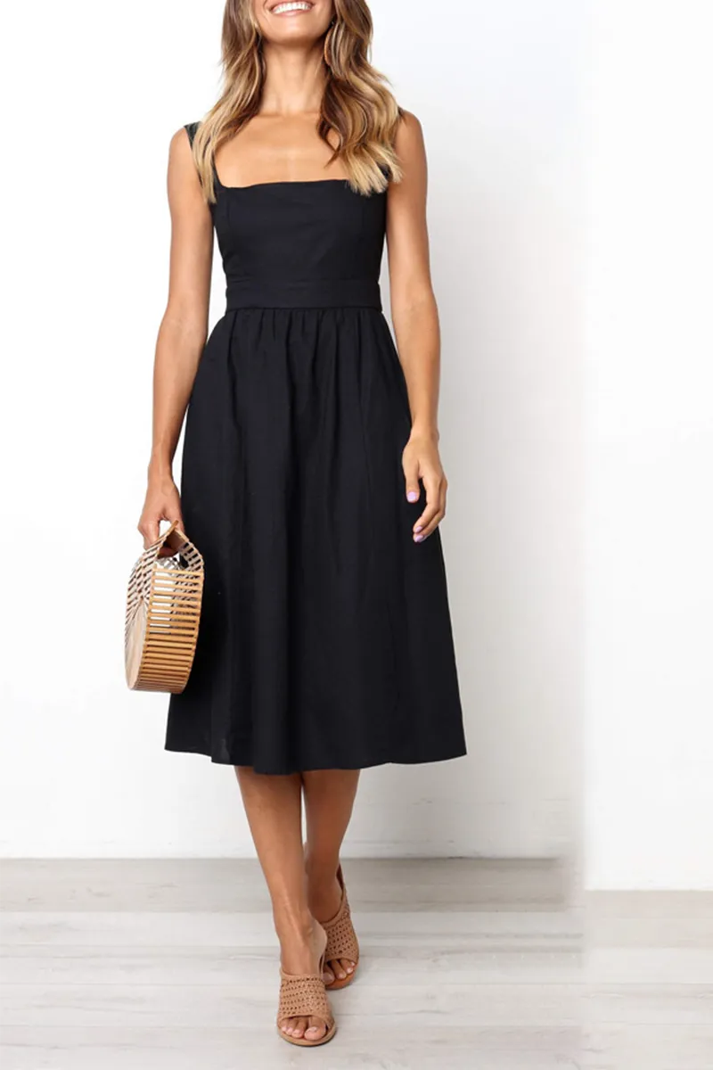 Casual Solid Square Collar Cake Skirt Dresses(3 Colors)