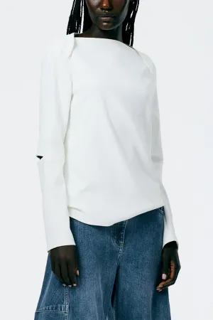 Chalky Drape Bebe Long Sleeve Top in White