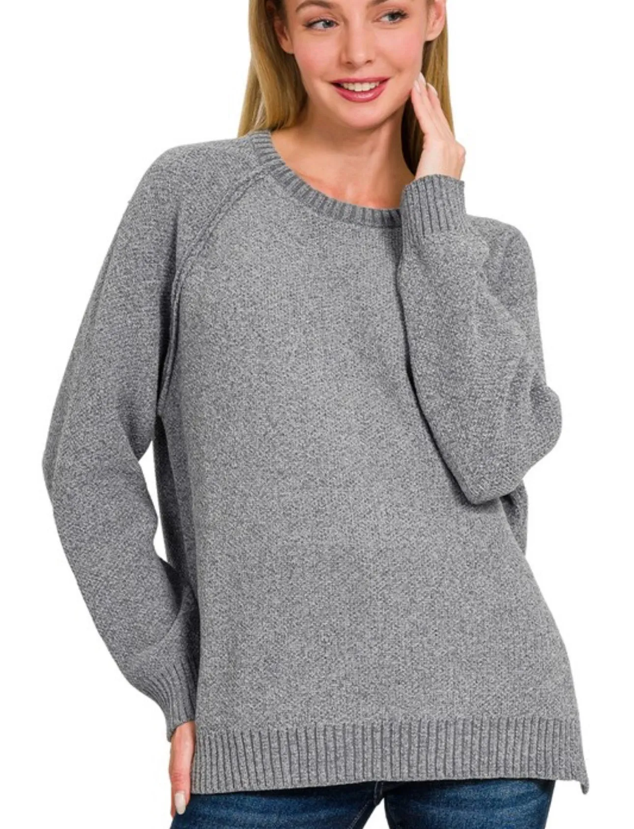 Chenille Raglan Sweater- Heather Gray or Cabernet