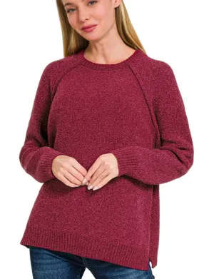 Chenille Raglan Sweater- Heather Gray or Cabernet