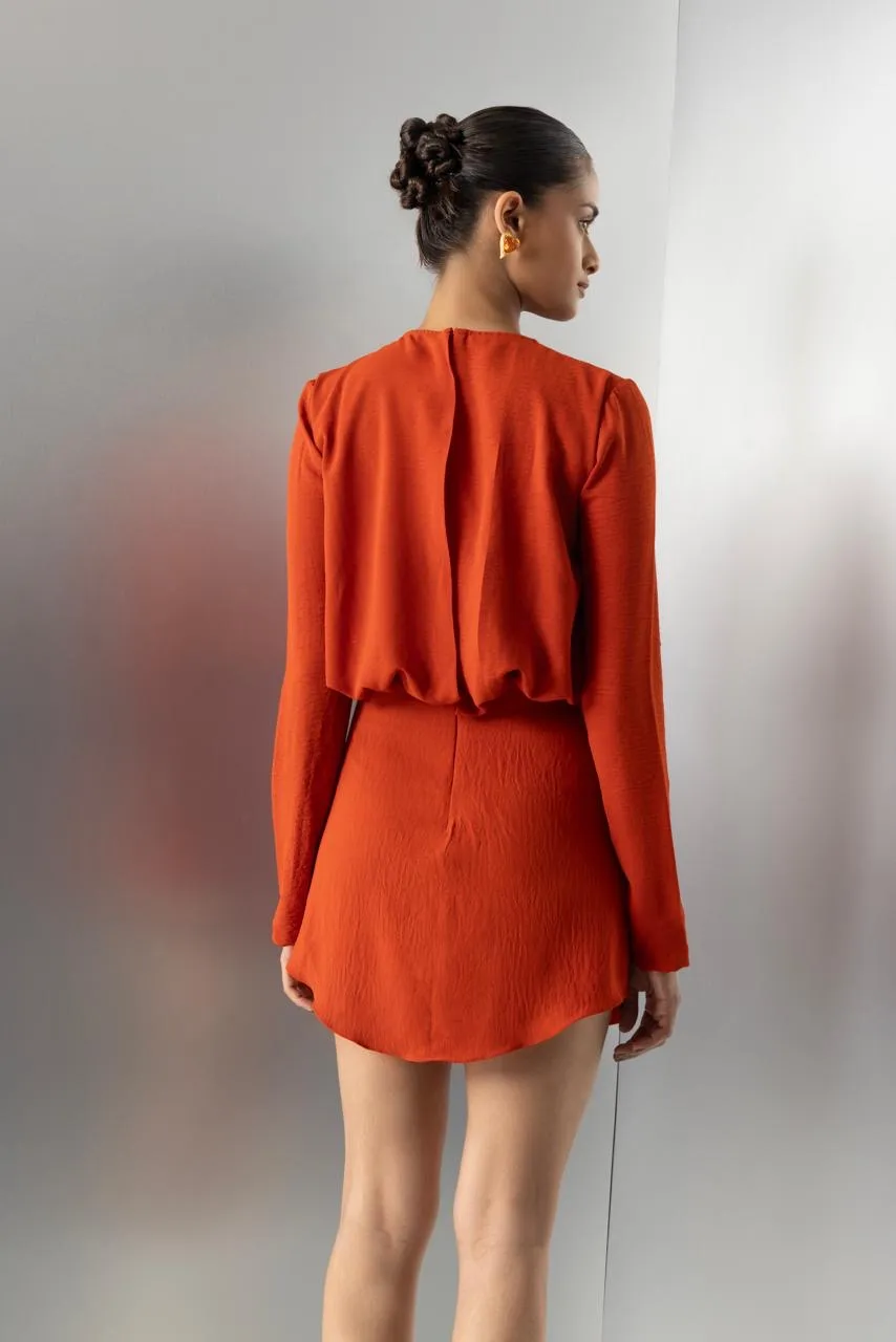 Cherry On Top – Draped Mini Dress in orange