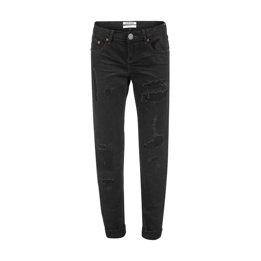 Chic Black Distressed Patched Jeans