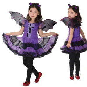 Christmas Fancy Masquerade Party Bat Girl Costume Children Cosplay Dance Dress Costumes for Kids Purple Clothing Lovely Dresses