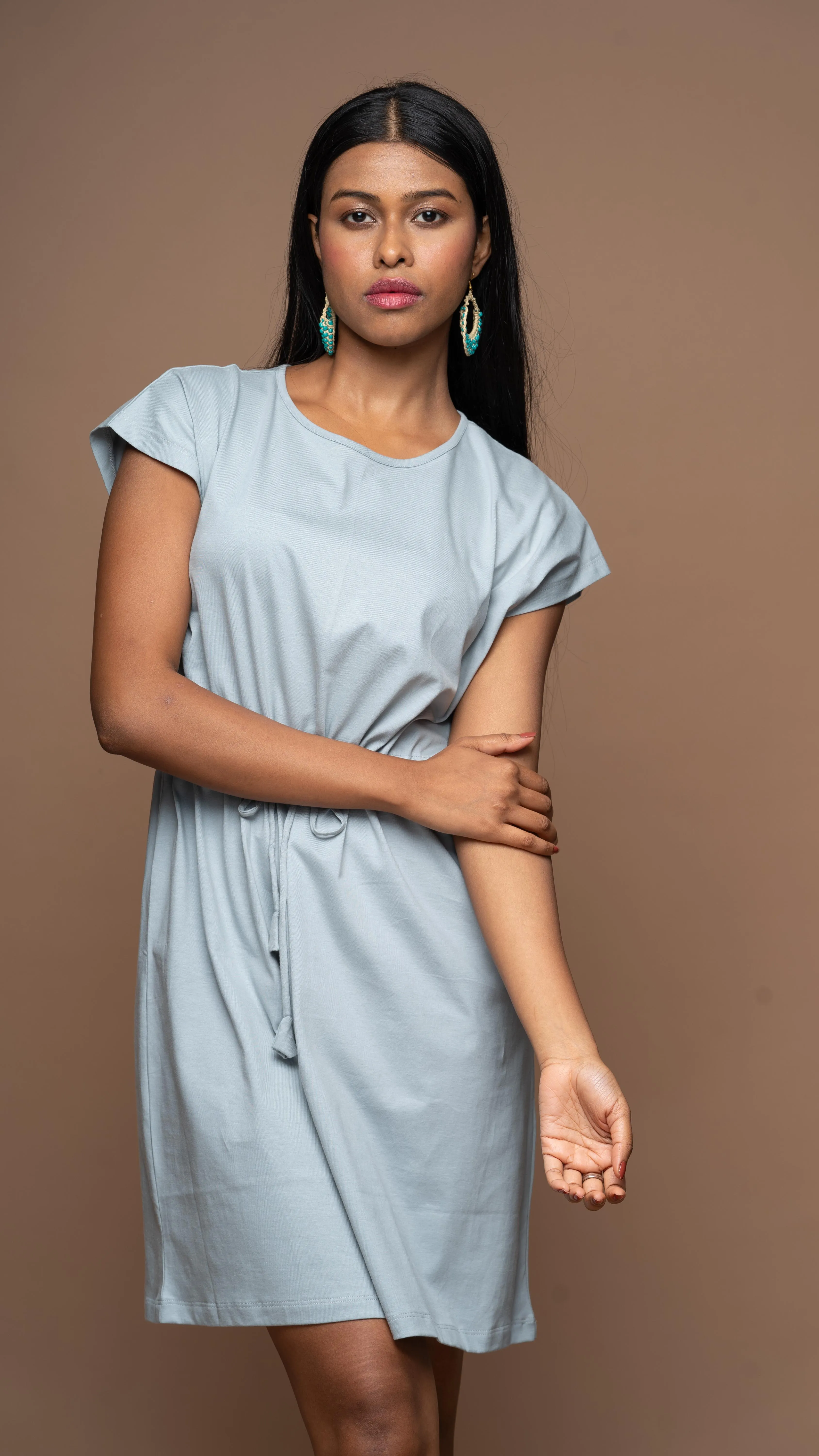 Cinch & go Jersey Dress - Gray Blue