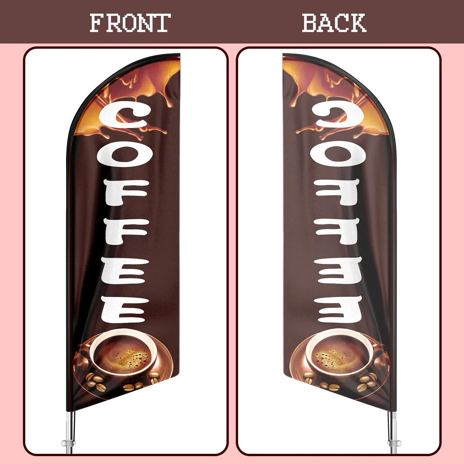 Coffee Flag, 11FT Windless Swooper Coffee Feather Flag Feather Banner with Aluminum Alloy Flagpole/Stainless Steel Ground Stake/Portable Bag, Coffee Flags for Business QSUM