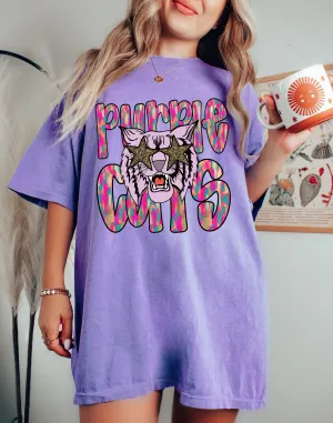 Comfort Colors Ariton Purple Cats Mascot Tee/ Youth and Adult Sizing