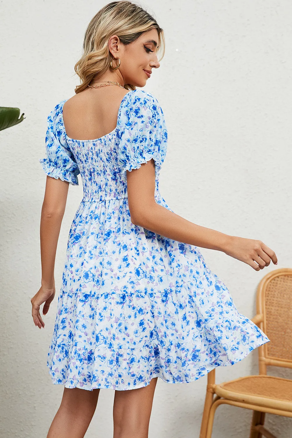 Connor Smocked Printed Flounce Sleeve Mini Dress
