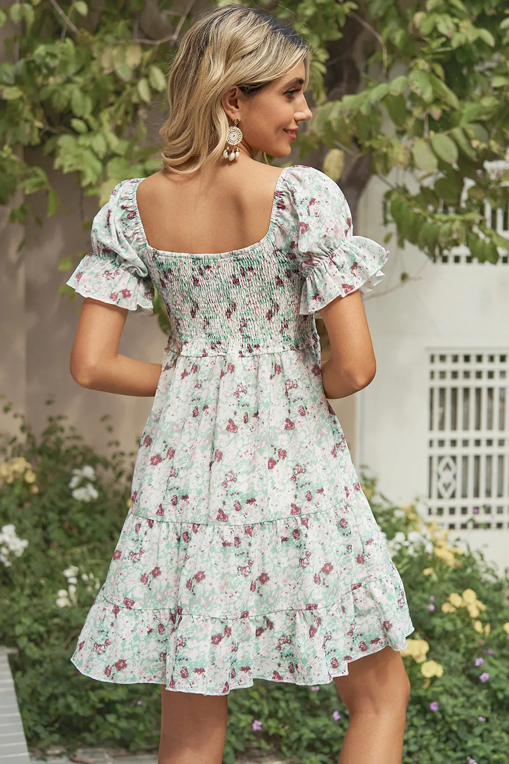 Connor Smocked Printed Flounce Sleeve Mini Dress