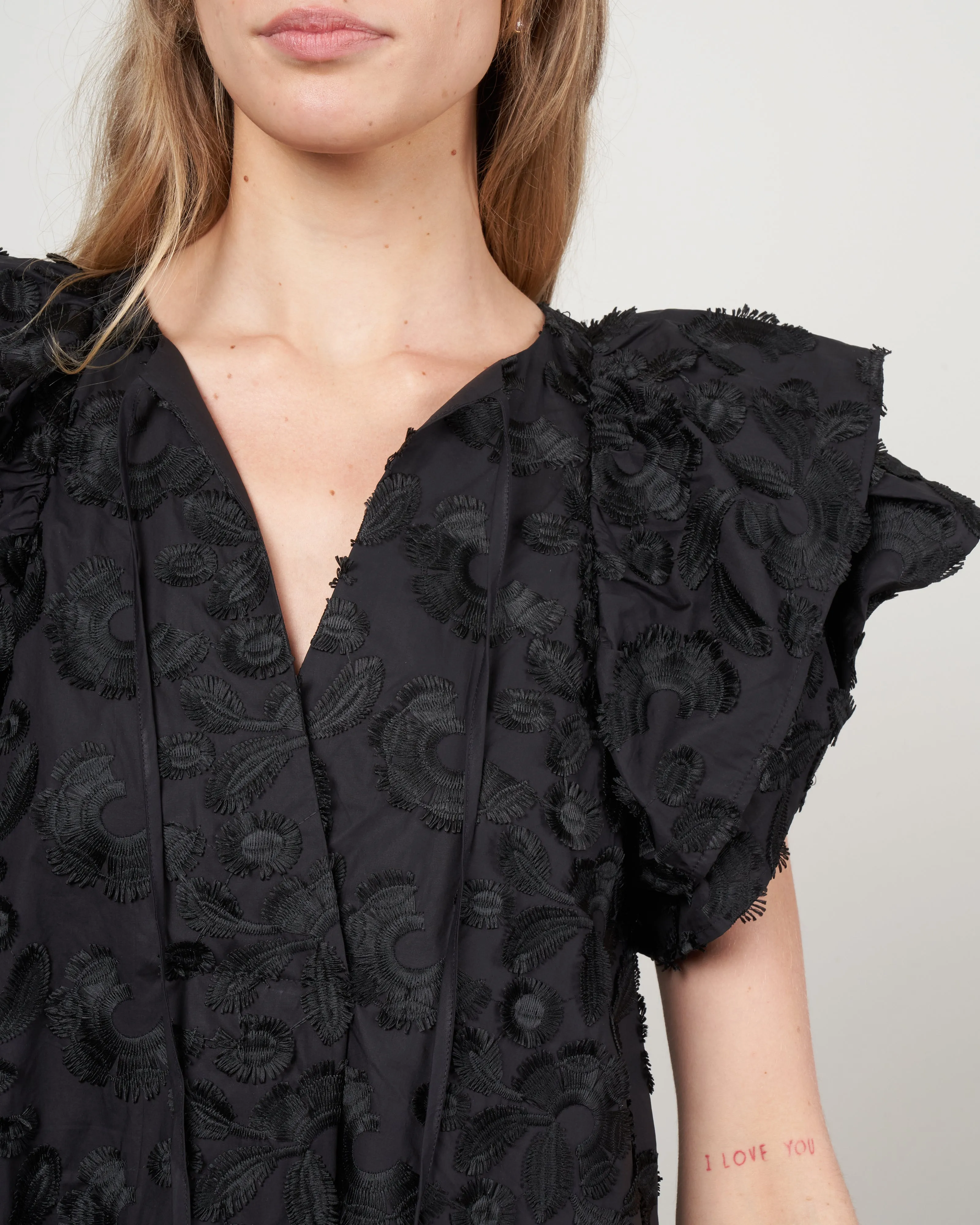 cotton flocked floral dress - 600 black