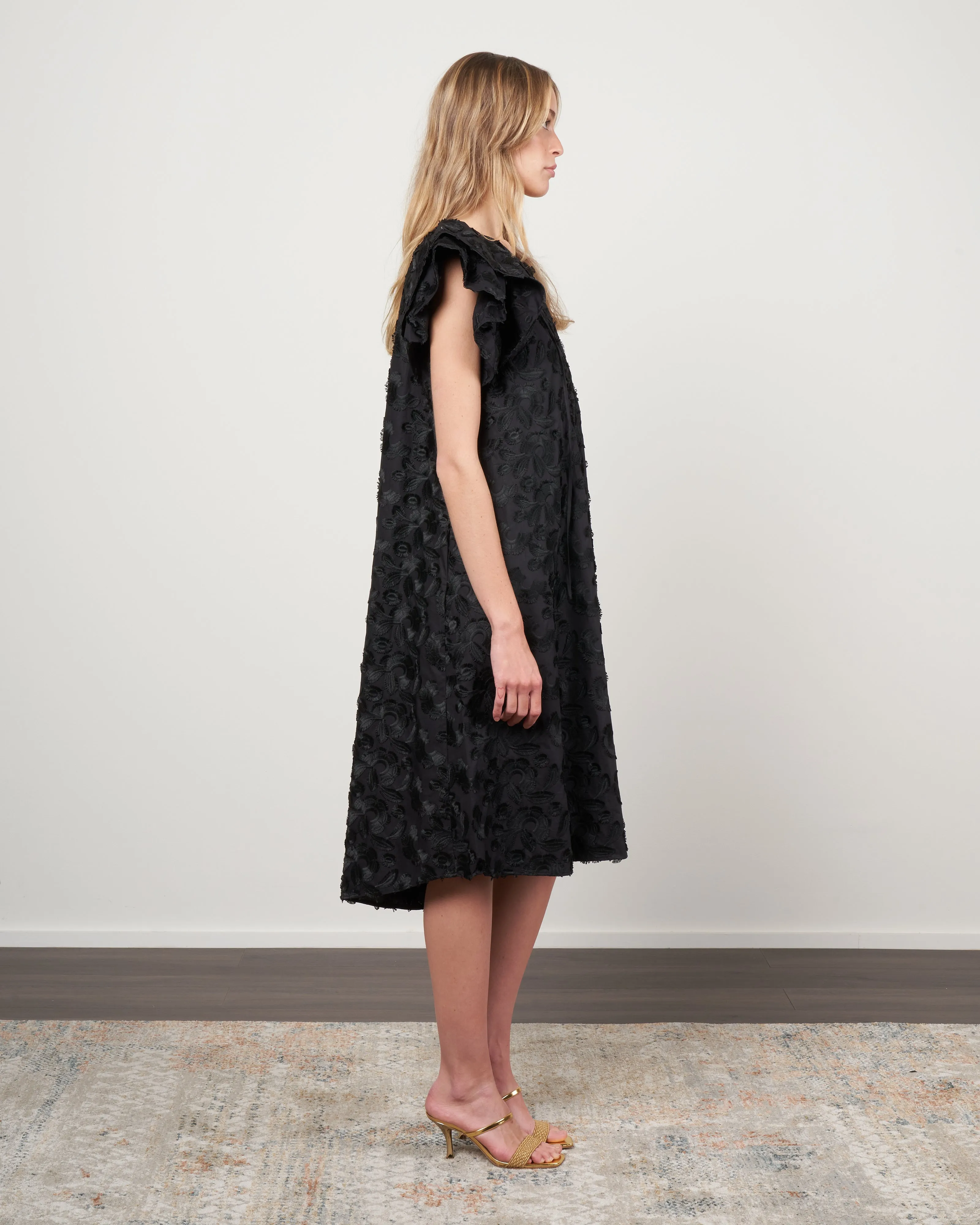 cotton flocked floral dress - 600 black